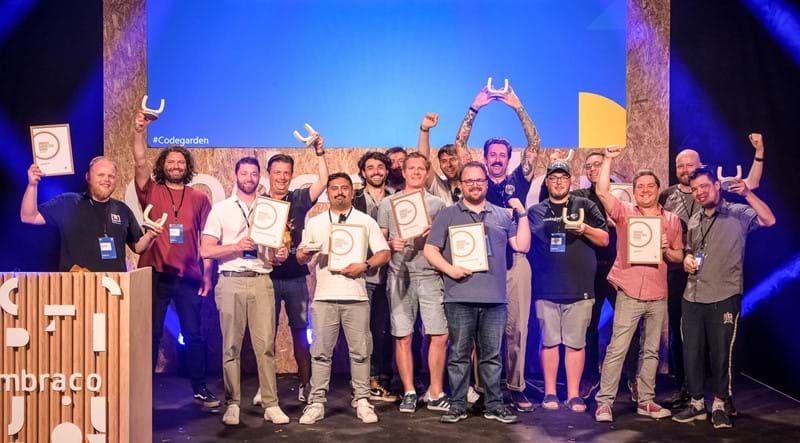 Umbraco award winners on stage at Codegarden